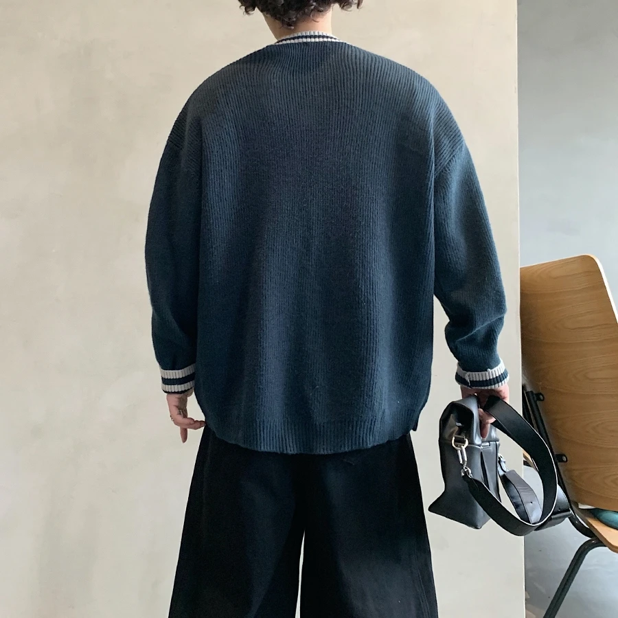 Unisex Korean Vintage Streetwear Cardigan Color Blocking High Quality Relaxed Fit Casual Coat Trendy Knitwear For Men Women