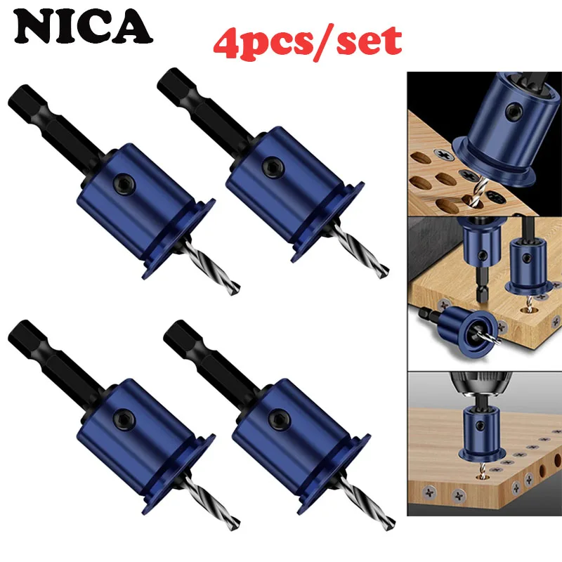 4pcs Countersink Drill Bit Set Reamer Woodworking Chamfer Counterbore Pliot Hole Cutter Screw Hole Drill 3.5/3.2mm HSS Hole Dril