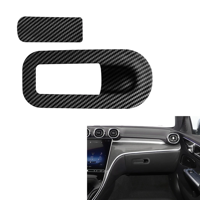 2PCS ABS Carbon Fiber Interior Storage Glove Box Handle Cover Trim For Mercedes Benz C Class W206 2021 2022