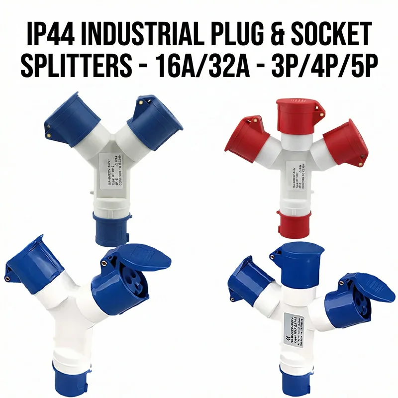 IP44 Waterproof Industrial Y-Type Power Socket, 16A 32A 3P 4P 5P Three-Way Plug Connector for Three-Phase Electrical Wiring