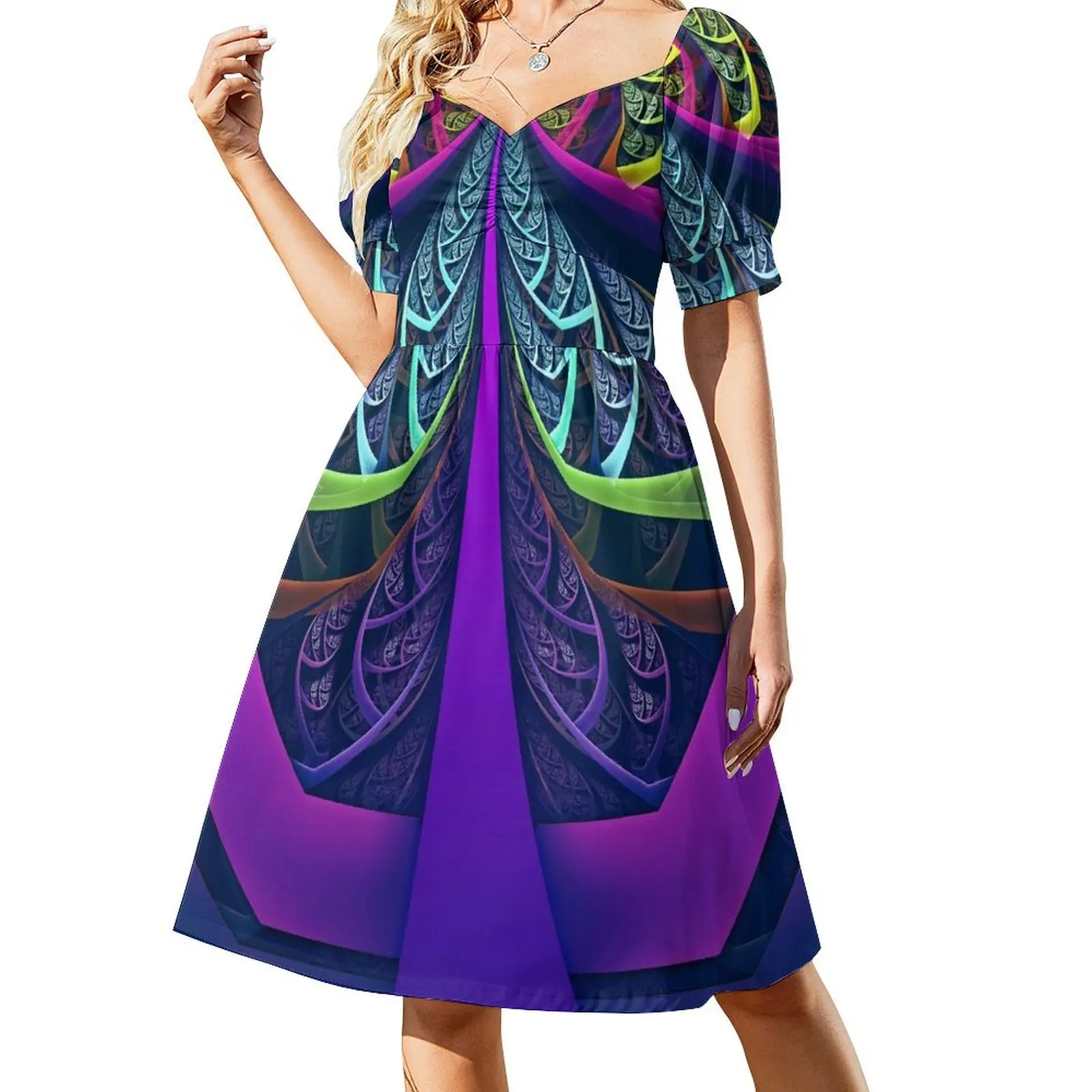 

An UltraViolet Black Light Rainbow of Glass Shards Short Sleeved Dress Womens dresses Dress