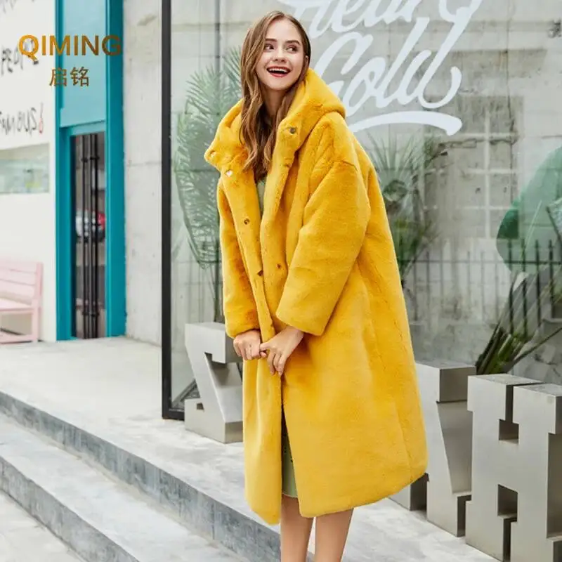 Winter Women Faux Rabbit Fur Coat Luxury Long Fur Coat Hooded OverCoat Warm Plus Size Female Plush Woman Coats Fluffy Jacket - view 2