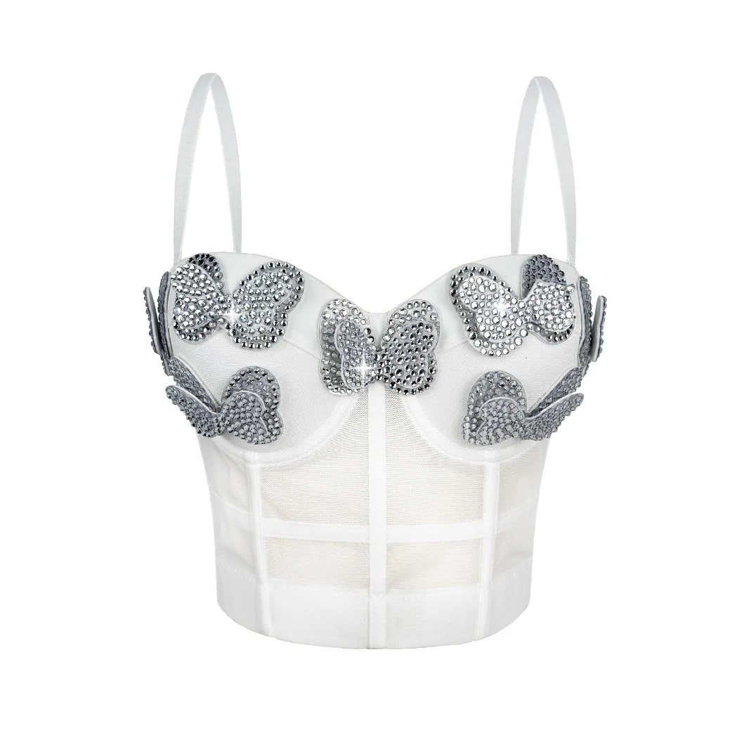 

Сексуальный корсетный топ со стразами и 3D-бантом | Бюстгальтер-бюстье на бретелях с косточками | Блестящий гламурный облегающий жилет для женщин, нижнее белье
