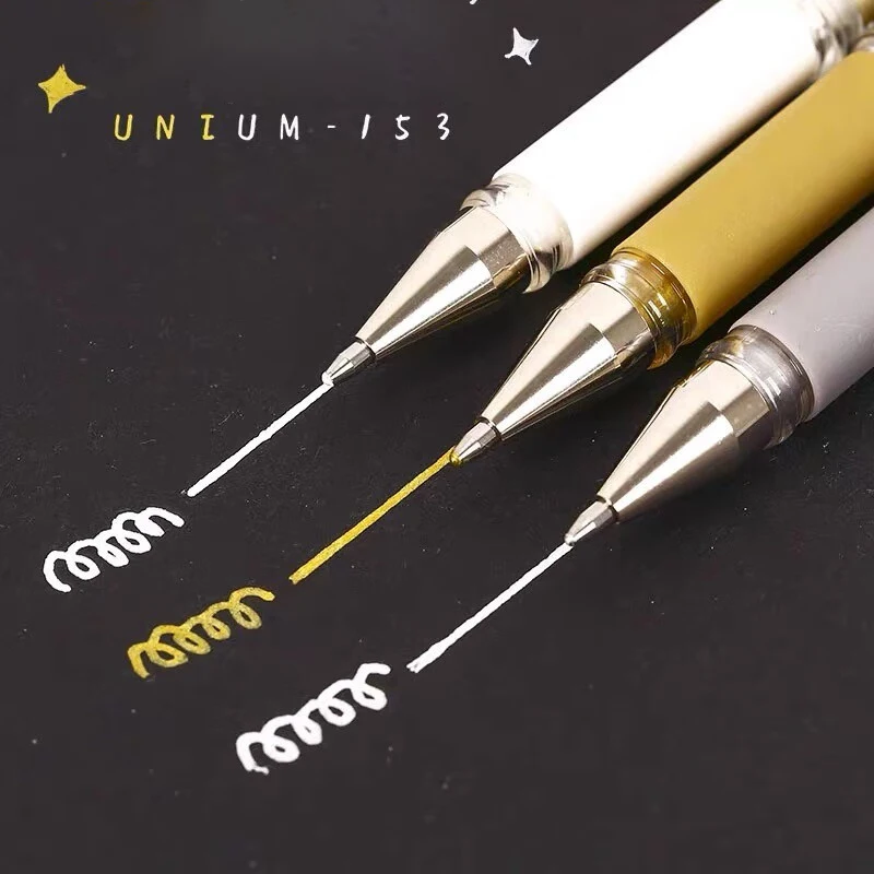 Uni Ball Signo UM 153 جل القلم 1.0 مللي متر الحبر المعدني الذهب الأبيض الفضة فسفورية للفن الزفاف التوقيعات الصباغ مقاوم للماء