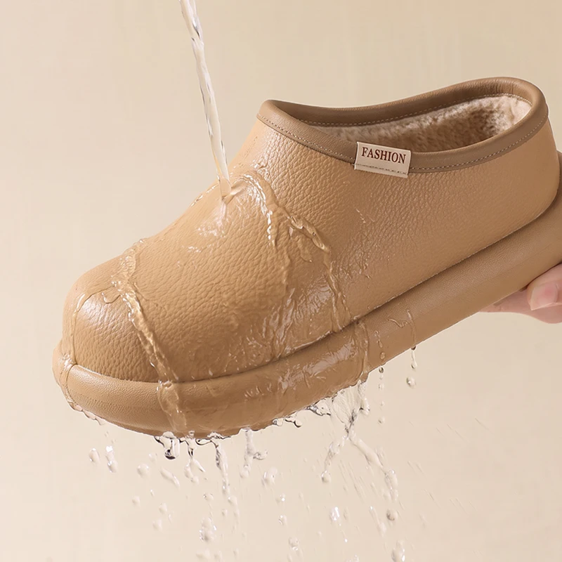 EVA Wasserdichte Plateau-Hausschuhe für Damen 2026 Winter Rutschfeste Weichsohlen-Warm-Baumwollschuhe Damen Runde Zehenkappe Rutschfeste Plüsch-Slides – Detail 3