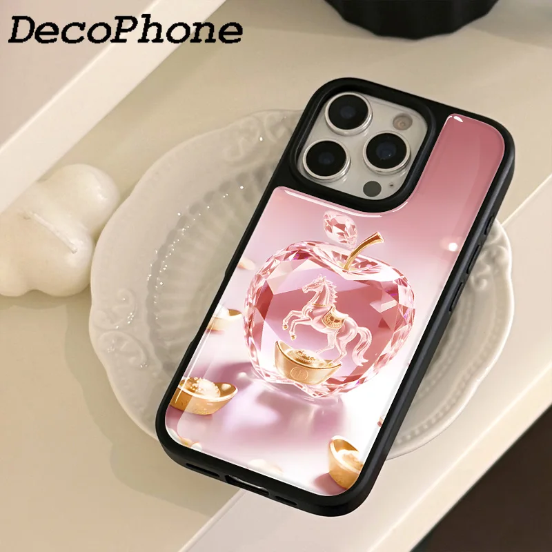 Rosa Pferd Kristall-Epoxy-Handyhülle Sturzsicher FÜR iPhone11/12/13/14/15/16/33 Pro Max AIR PLUS