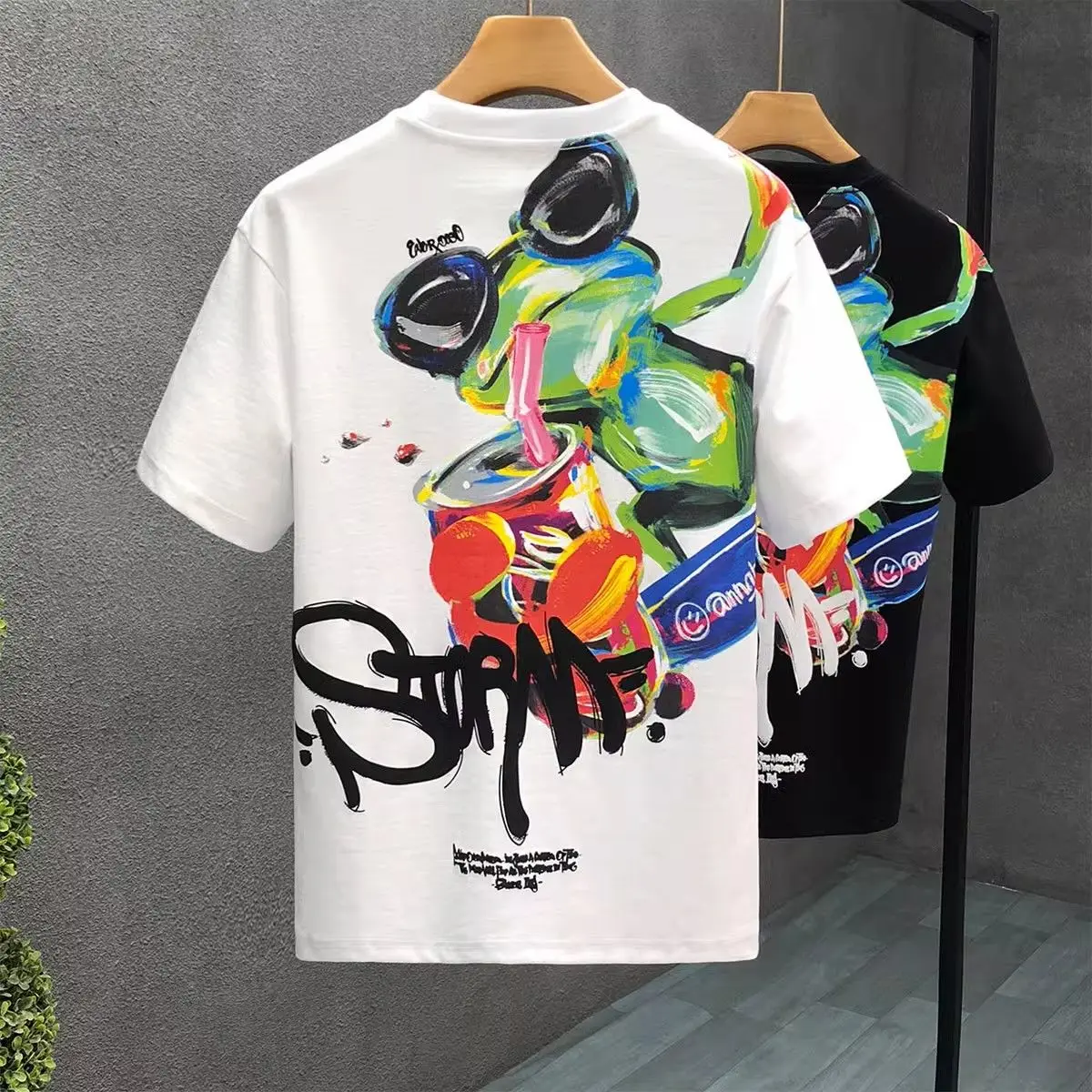 Male Tees Shirts O Neck Graffiti Men's T-shirt White Baggy Tops Cheap Clothes Original Luxury High Quality Summer Ordinary Chic