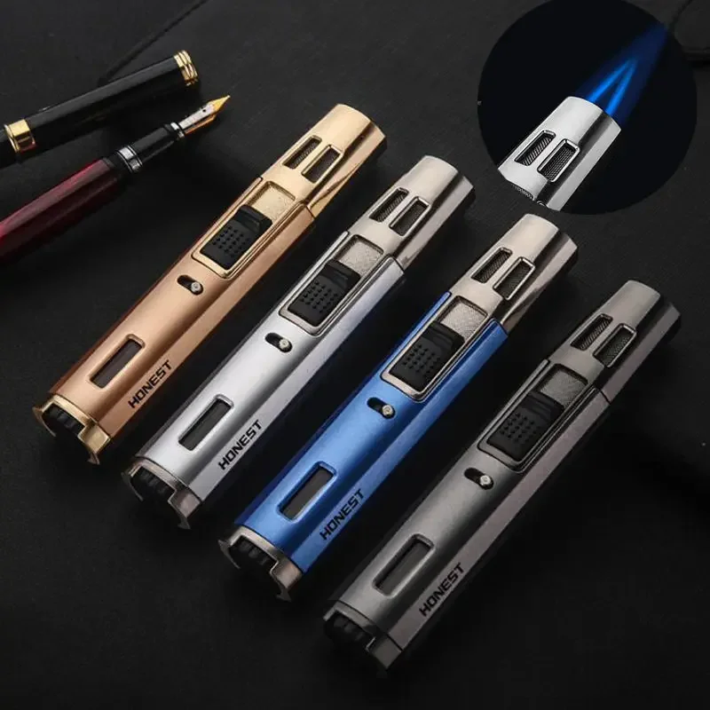 Briquet turbo double en métal coupe-vent, bande d'usine, gaz, butane, accessoires de cigare, cuisine créative, honnête