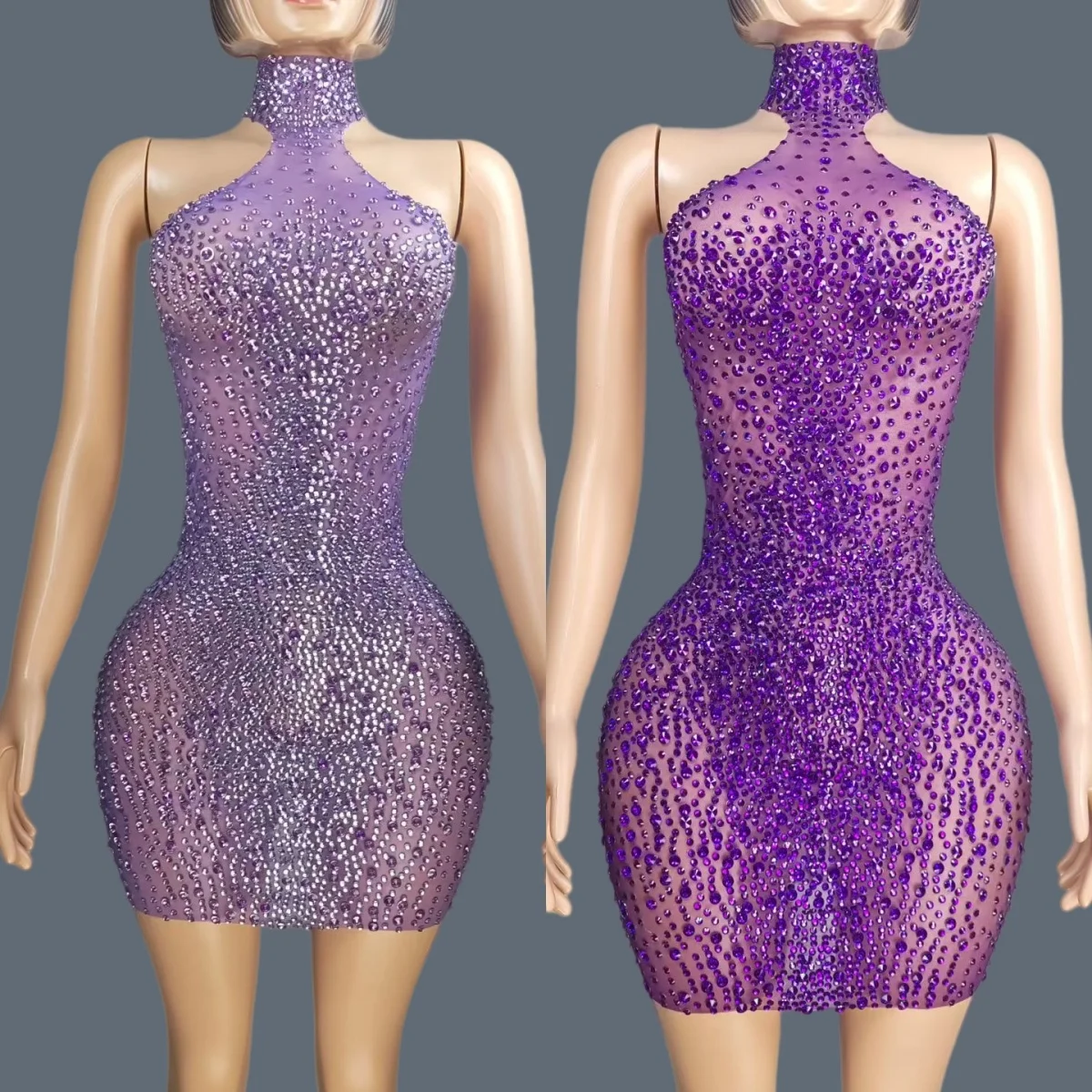 

Sexy Party Sparkly Diamond Short Dress Women Sleeveless Mesh See Through Event Birthday Cocktail Dress Bar Stage Outfit Jianbian