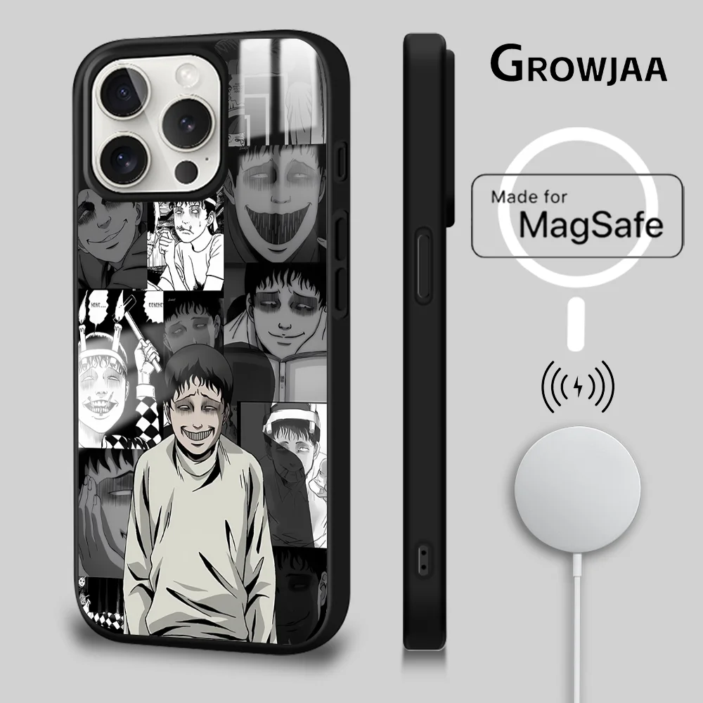 Junji Ito horror Hot comics Phone Case For iPhone 16 15 14 13 12 11 Pro Max Plus Mini Magsafe Mirror Wireless Magnetic Cover