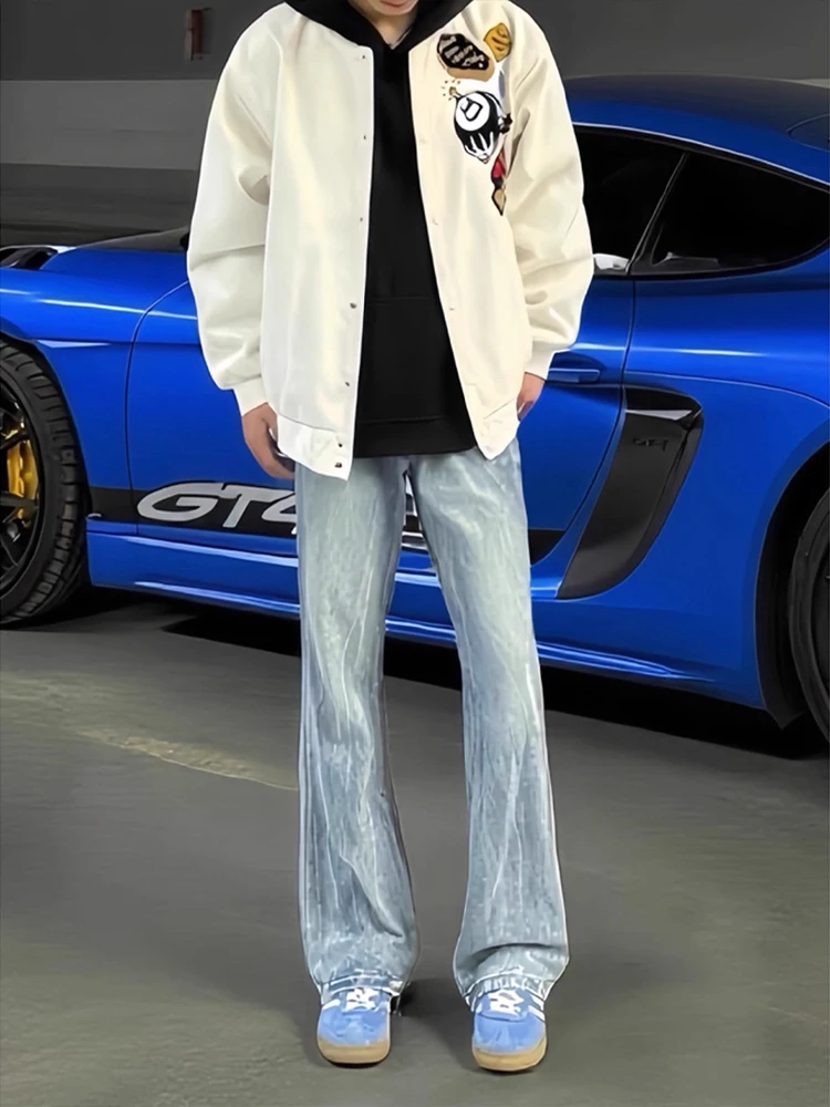 

Waed Denim Jeans Men's Slim Fit American Vibe High Street Tapered Narrow Version Micro Flared Long Pants Lightning Pattern