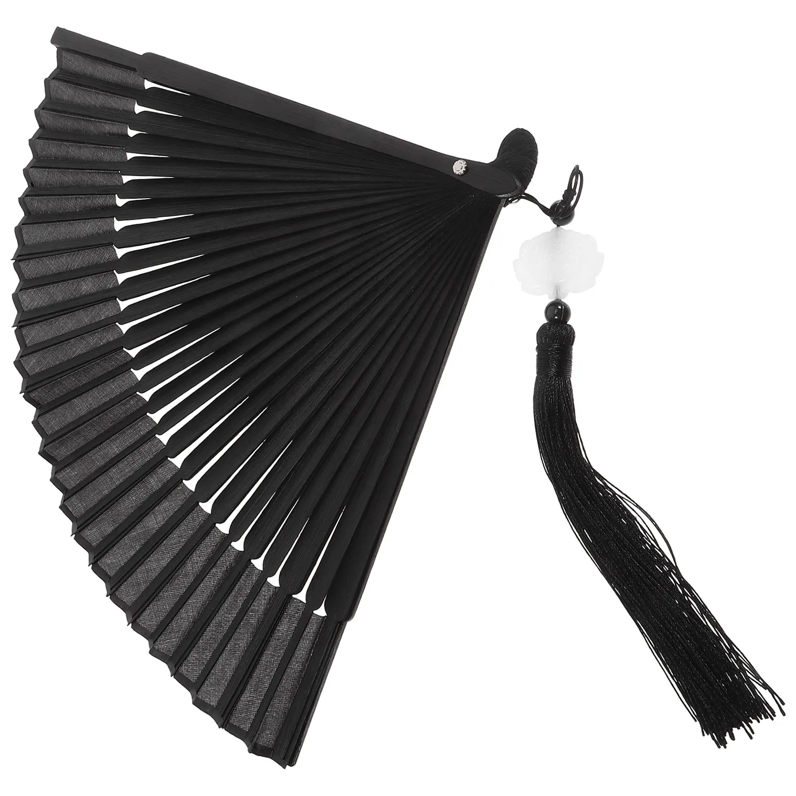 

Black Foldable Fan Vintage Chinese Style Handheld Fan Classic Tassel Decoration Dance Performance Prop Traditional Folding Fans