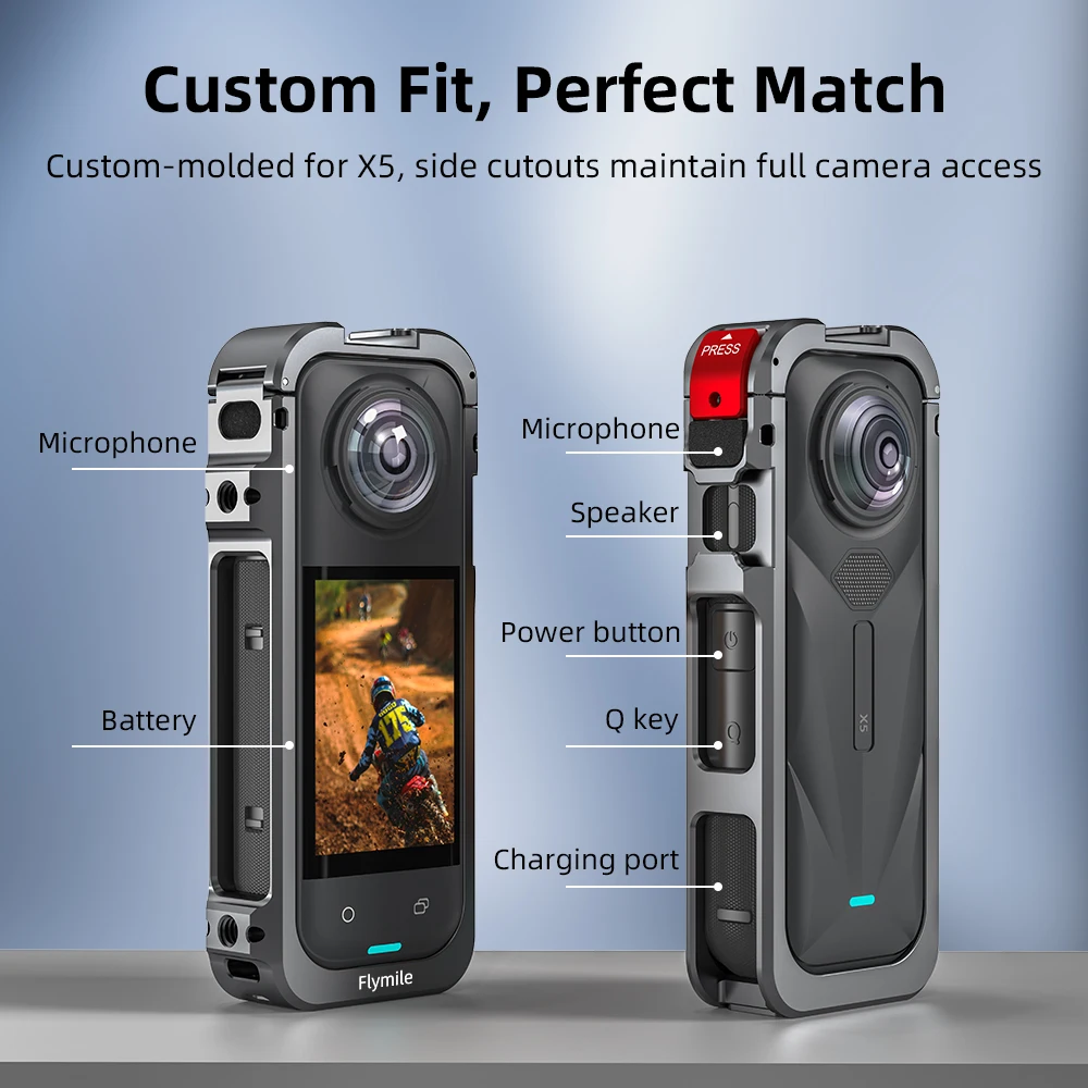 Flymile-funda protectora de jaula de Metal para accesorios de cámara Insta360 X5, marco de montaje de expansión de jaula de aluminio con soportes de zapata fría