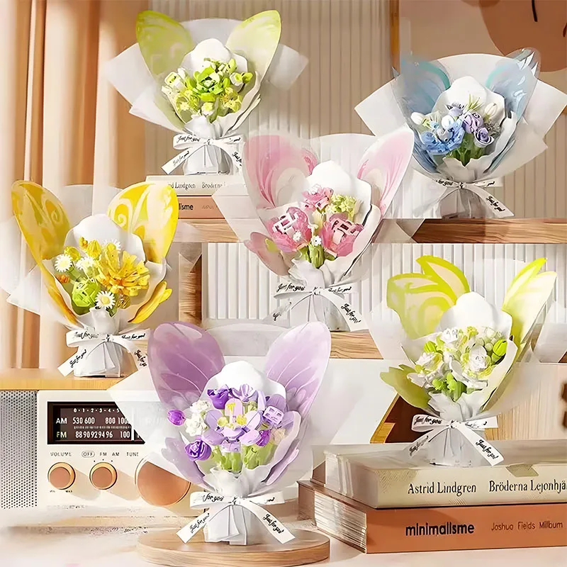 

Flower Bouquet Building blocks Eternal Flower Rose Handmade Sunflower Plant Model Bricks Set Dispaly DIY Toys For Kids Gifts