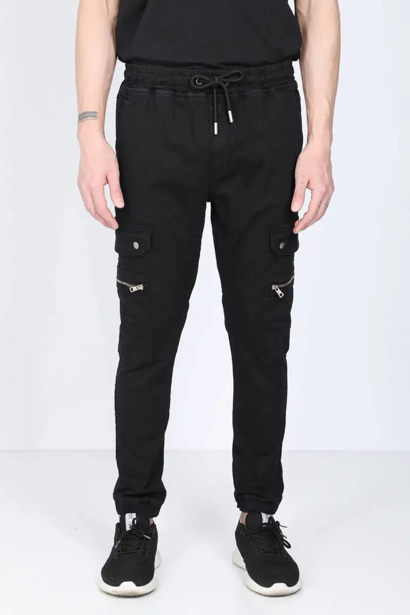 Male Black Cargo Pocket Jogger Pants