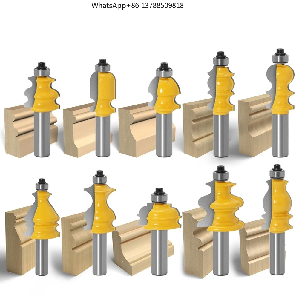 10pcs Set 1/2 Shank Woodworking Line Handrail End Mill Lace Milling Cutter Cabinet Door Top Line Router Bit for Carving Machine