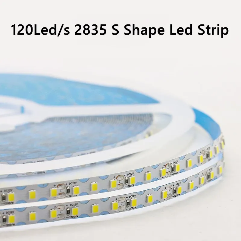 DC 12V LED Strip Light 120Leds/M SMD 2835 6mm S Shape White Flexible Lighting Tape Dimmable Ribbon For Home Bar Room Decoration