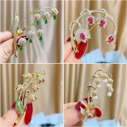 New Fashion High-grade Copper Micro-inlaid Zircon Brooch Bell Orchid Corsage Personalized Creative Design Coat Accessories Pin