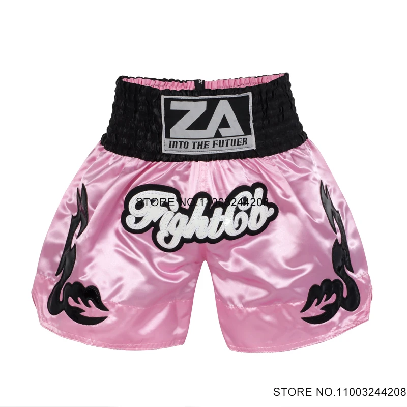 Muay Thai Shorts Pink Boxing Shorts Womens Men Child Boy Girl Embroidered Gym Cage Fighting Kickboxing Grappling Training Pants