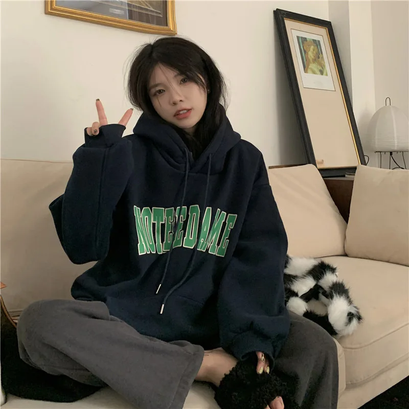 Autumn Women Letter Print Oversized Hoodie Harajuku High Street Loose Hooded Sweatshirt Y2k Clothes Streetwear Pullover Tops