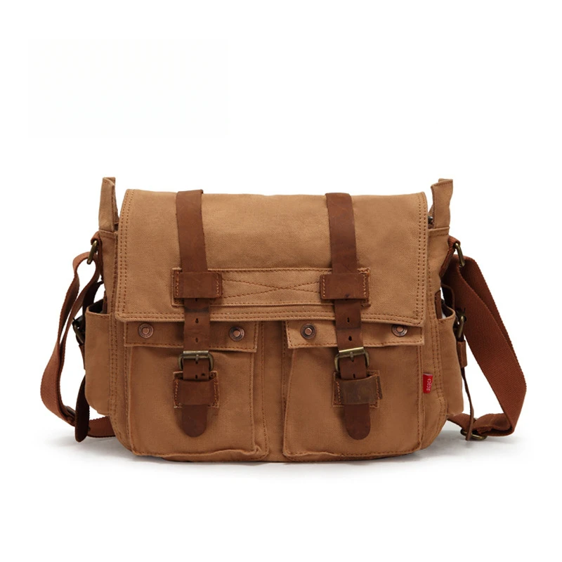 

1Men RetroFashion Trend Canvas Shoulder Bag European and American Style Crossbody Bag Casual Bag Multi-pocket Portable Briefcase
