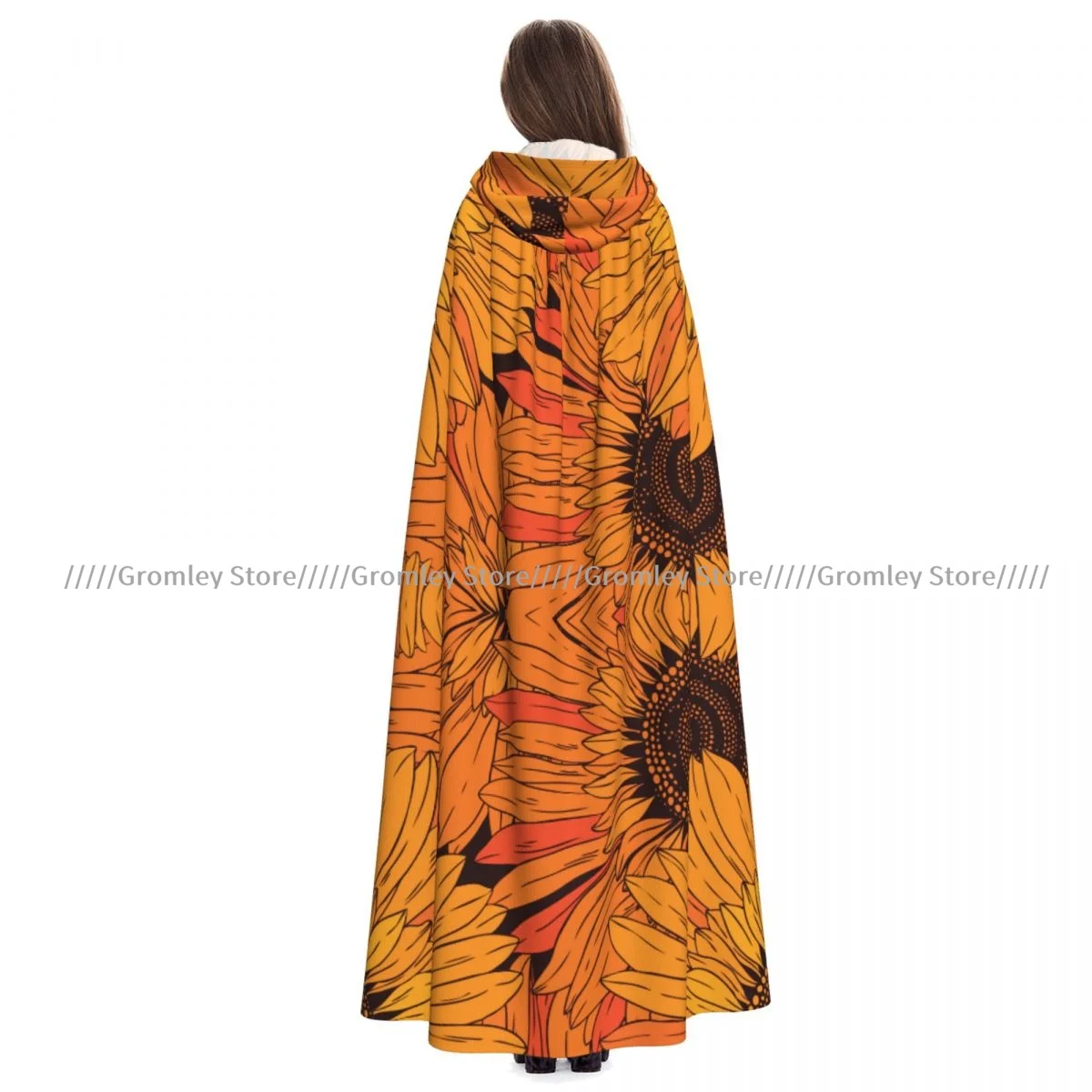 Medieval Halloween Cosplay Cloak Hooded Coat Abstract Flowers Sunflowers Cape Coat Long Trench Costume Wizard Cloak