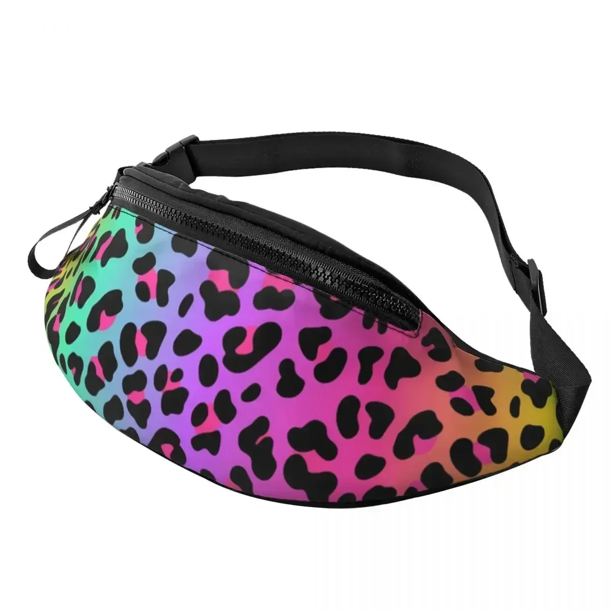 Rainbow Leopard Waist Bag Cheetah Neon Print Men Jogging Waist Pack Pattern Polyester Bag