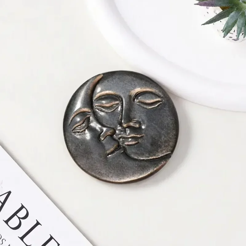 Natural Raw Crystal Stone Sun Moon God Carved Pieces Modern Minimalist Cultural Curiosities DIY Pendant