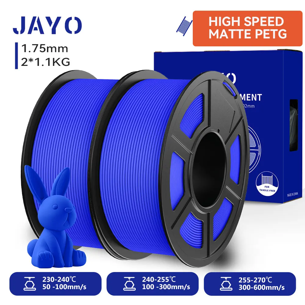 JAYO 2 rollen 3D hoge snelheid mat PETG/PETG-filament 1,75 mm 600 mm/s printbereik High Flow snelle PETG 3D-printerfilament voor 3D