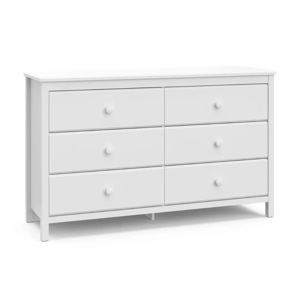 Horizontal Wood 6 Drawer Modern Double Dresser,Large Capacity Storage Chest of Drawers,PU Coated Surface,Easy Assembly White