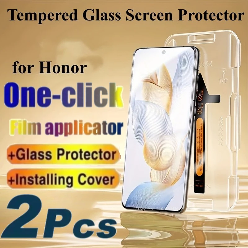 

2PCS One-click Film Applicator Film for Honor 100 200 300 Screen Protectors for Honor 400 Pro 100 200 300 Pro Curved Screen Film