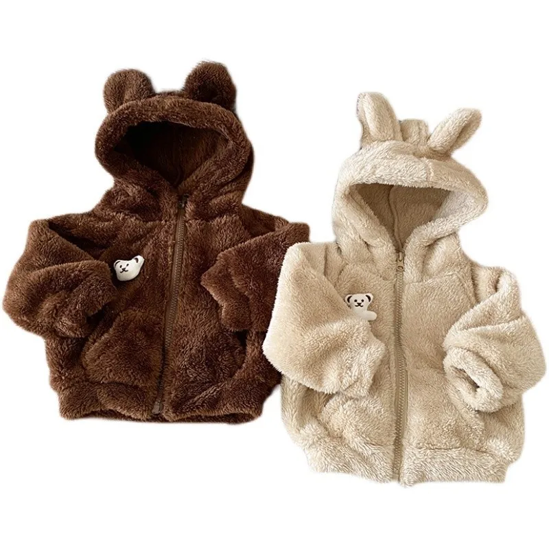 2023 Winter Baby Coat 0-3Years Newborn Boy Girl Lamb Wool Warm Jacket Pocket Velvet Cardigan Outwear Kids Clothes