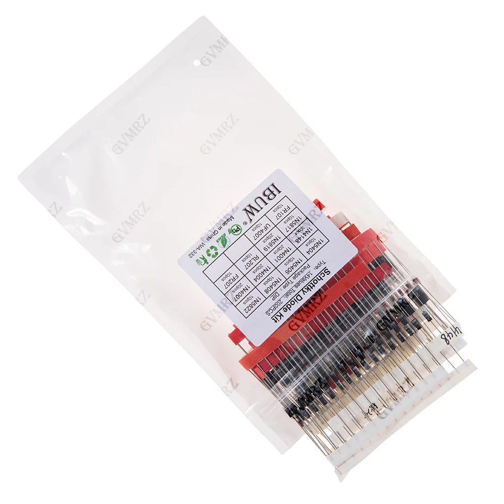 200PCS 14Values DIP Diode Kit 1N4148 1N4007 1N5404 for Electronics Projects 1N4007 1N5404