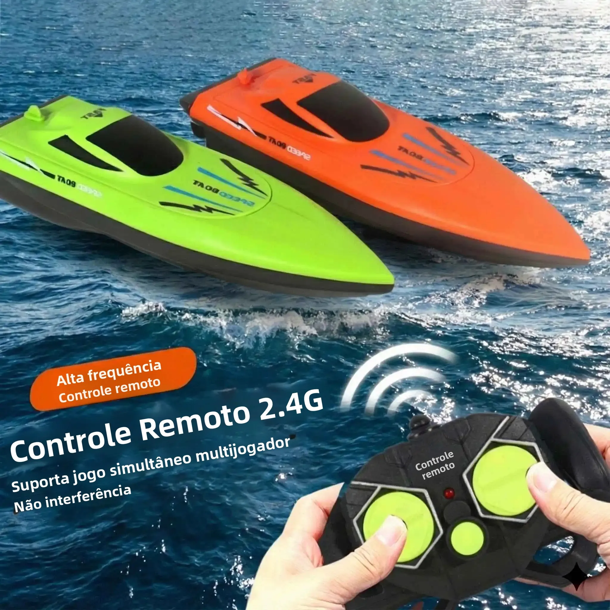 Barco RC de Alta Velocidade 2.4G para Crianças, Brinquedo de Lancha à Prova d'Água com Controle Remoto, Racer Aquático com Duplo Hélice para Diversão em Piscina ou Lago