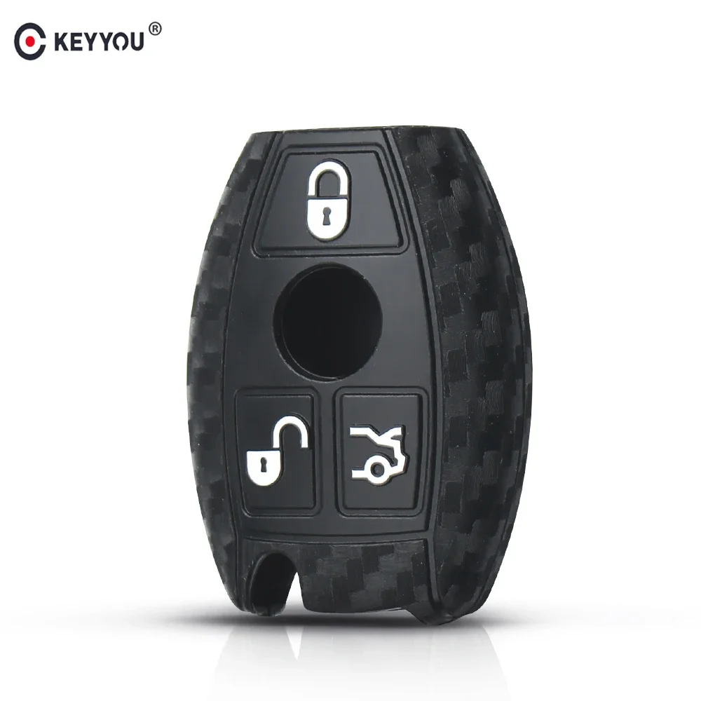 KEYYOU Remote Car Key Carbon Fiber Silicone Key Case For Mercedes Benz A180 A200 A260 W203 W210 W211 AMG W204 C E S CLA Classe