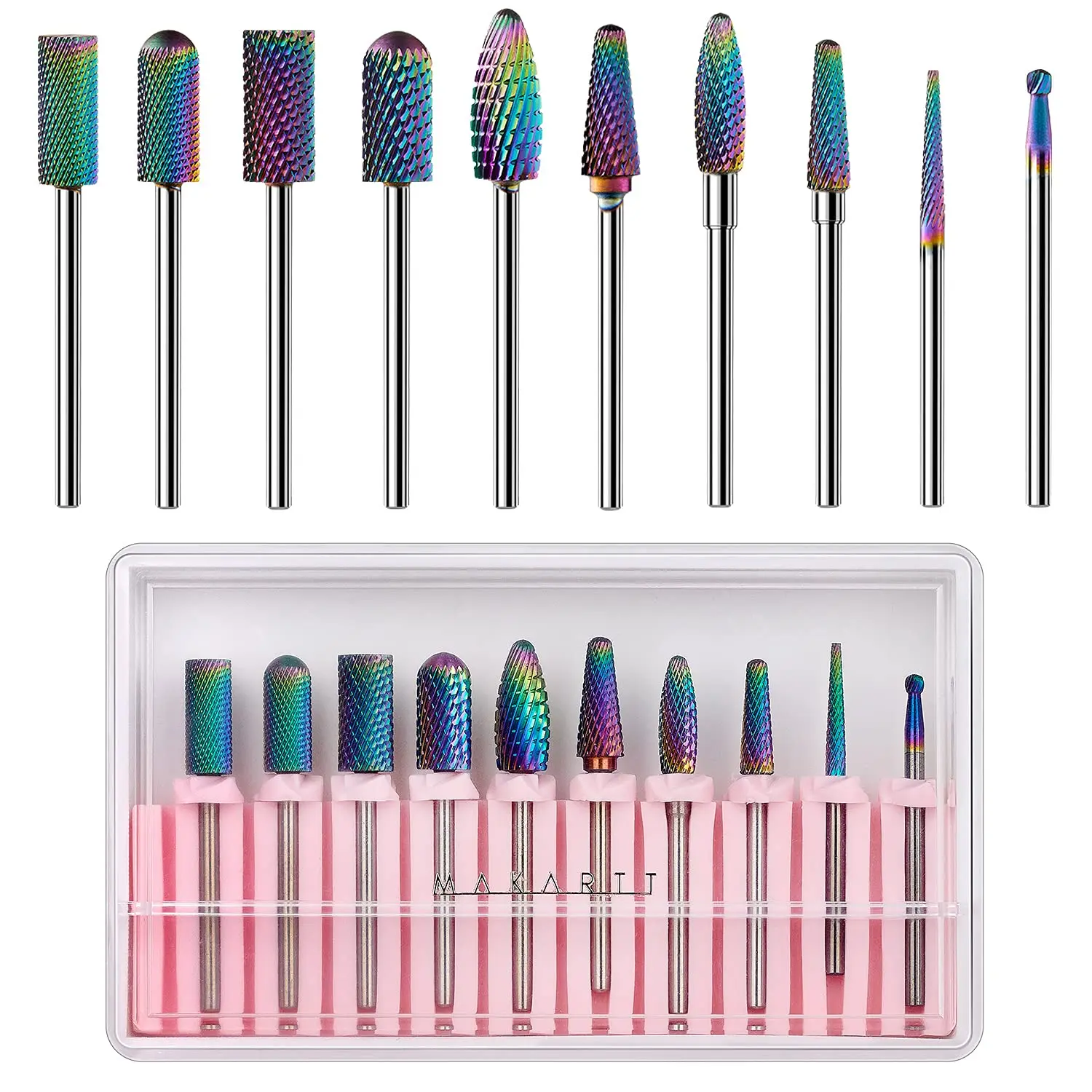 

Makartt Nail Drill Bits Set, 10Pcs Tungsten Carbide Nail Drill Bits Remove Acrylic Poly Nail Gel Nail Polish 3/32 inch