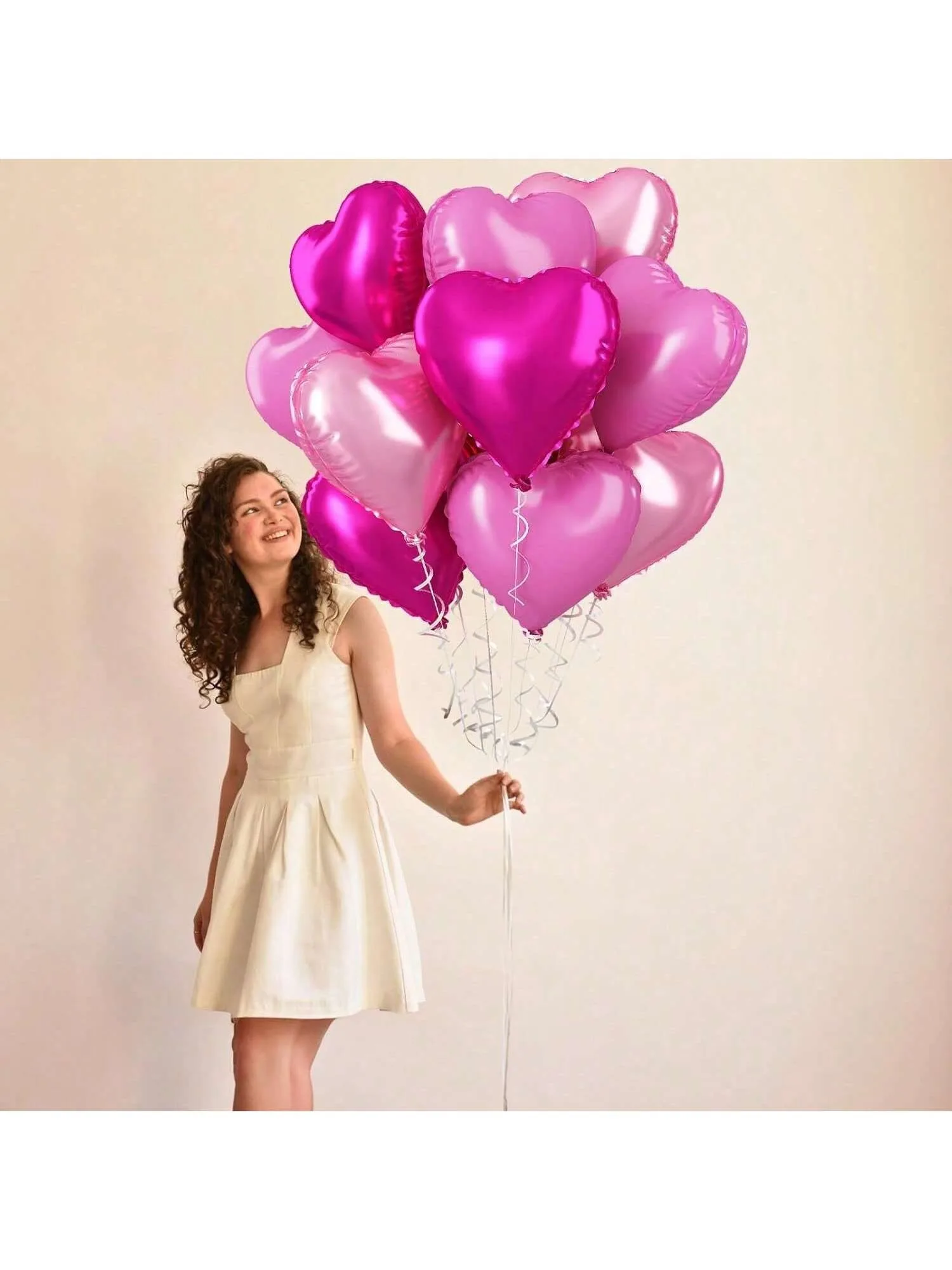 Hot Pink Heart Foil Balloons Magenta Light Pink Heart‑Shaped Balloons for Valentine Wedding Birthday Party Anniversary Decor view 3