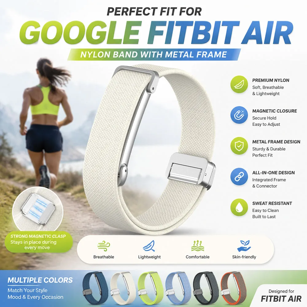 pulseira-magnetica-de-nylon-para-google-fitbit-air-leve-esportiva-com-bezel-de-metal-design-respiravel-e-antiderrapante