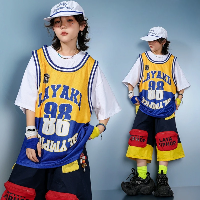 

Boys Hip Hop Dance Costume Loose T Shirt Shorts Cool Street Dance Clothing Set Group Jazz Drum Show Stage Performance Clothes