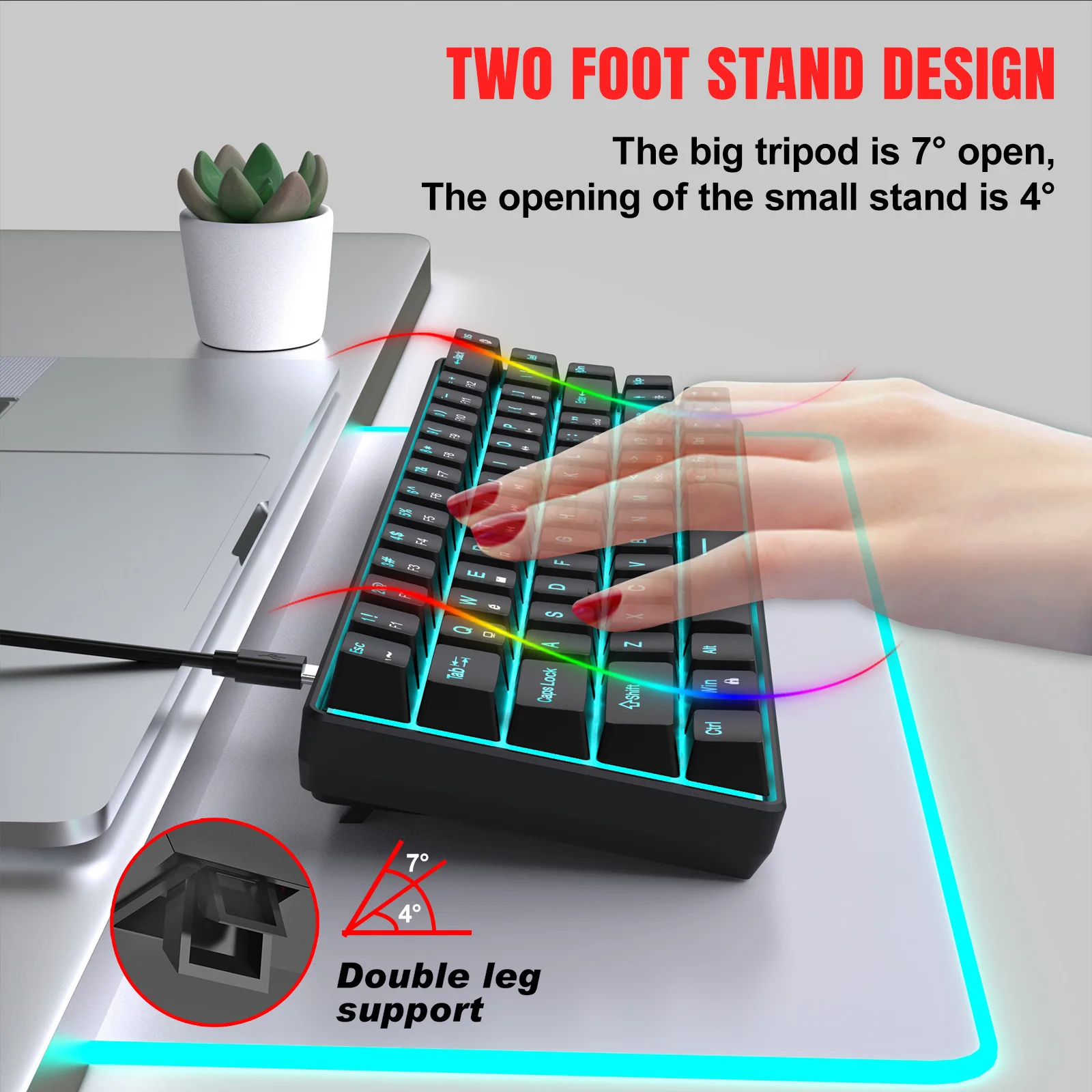 

HXSJ V800 65% Mini Mechanical Gaming Keyboard Hot-Swappable Blue/Red Switches ABS Double-Shot Keycaps Multi-Color Lighting Modes