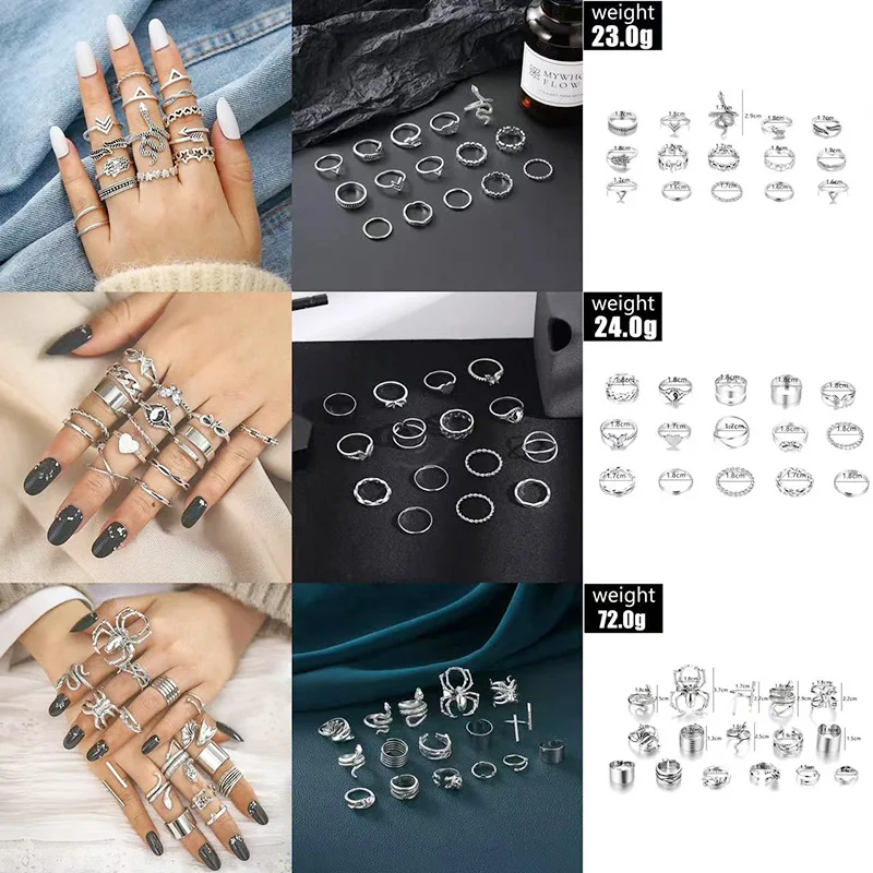 

Simple Love Star Flower Snake Butterfly Charm Open Ring Luxury Hollow Crystal Zircon Bow Set Ring New Jewelry for Women Birthday