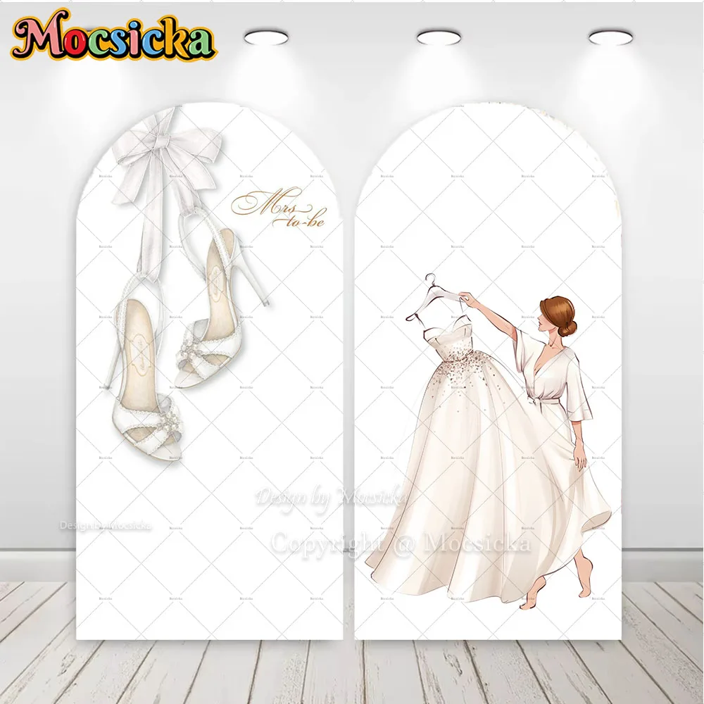Mocsicka Bridal Show Party Arch Backdrop Photography White Wedding Dress Shoes Mis to be Backdrop Adult 2- Side Custom Photo