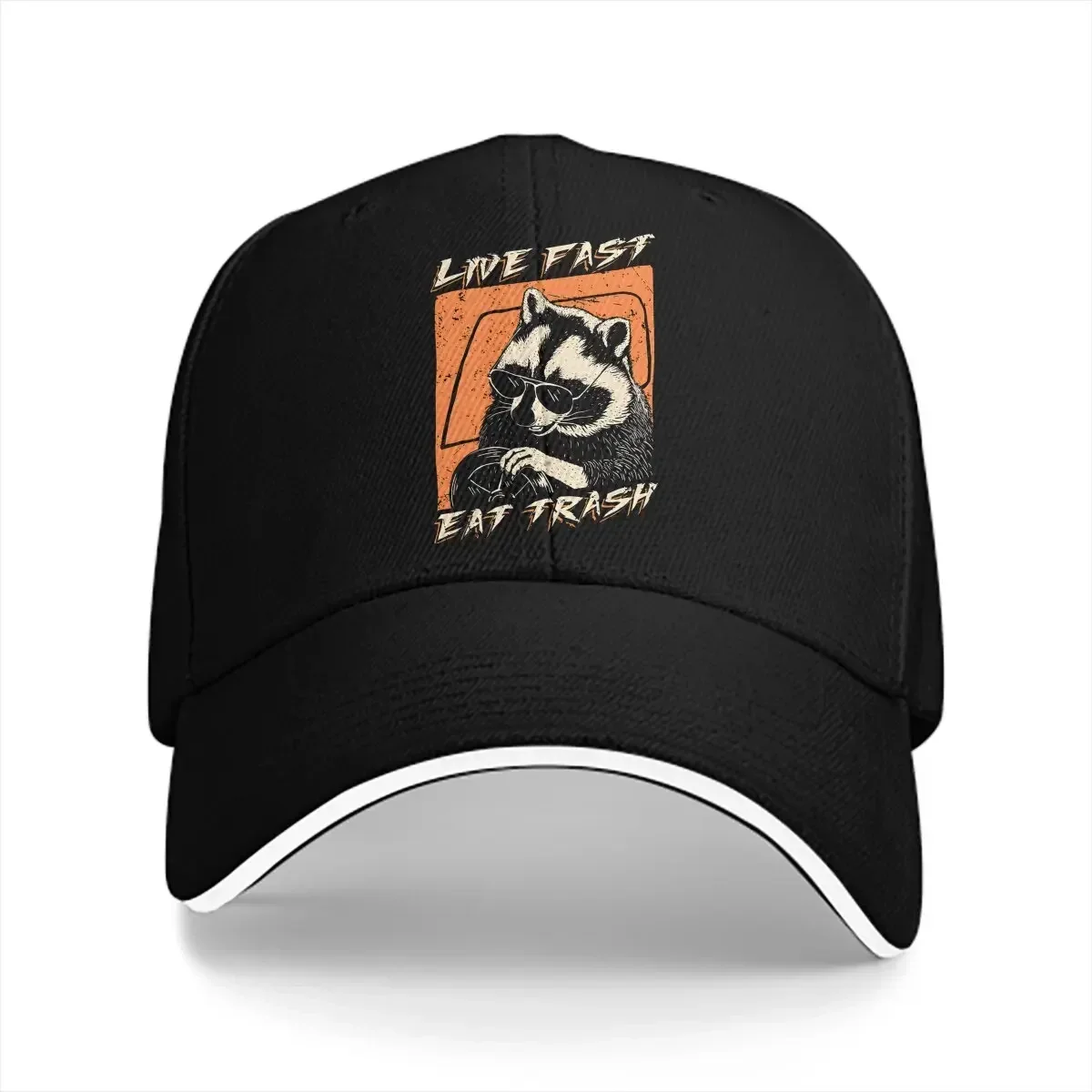 Live Fast Eat Trash Baseball Caps Peaked Cap Raccoon Lover Sun Shade Adjustable Hats for Men Women