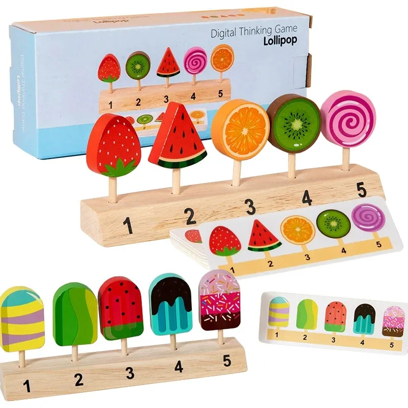 Fruit Snoep Ijs Matching Game Kids Vorm Kleur Sorteren Bordspel Speelgoed Houten Logisch Denken Training Pretend Voedsel Speelgoed