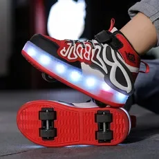 Roller Skate Shoes Kids Sport 4 Wheels Sneakers Boys Girls Led Light Up Boots Children Gift Game Outdoor Roller Skating Footwear