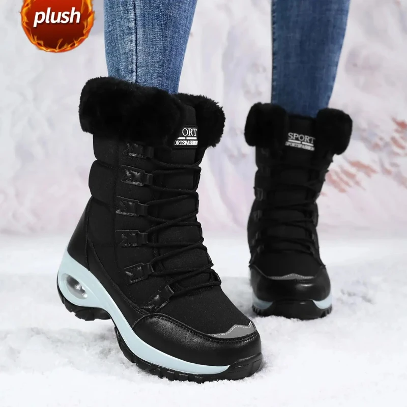 Winter Snow Boots Women Waterproof Suede Warm Plush Non-Slip Rubber Sole Skiing Hiking Shoe New Stylish Solid Color Size 36-42