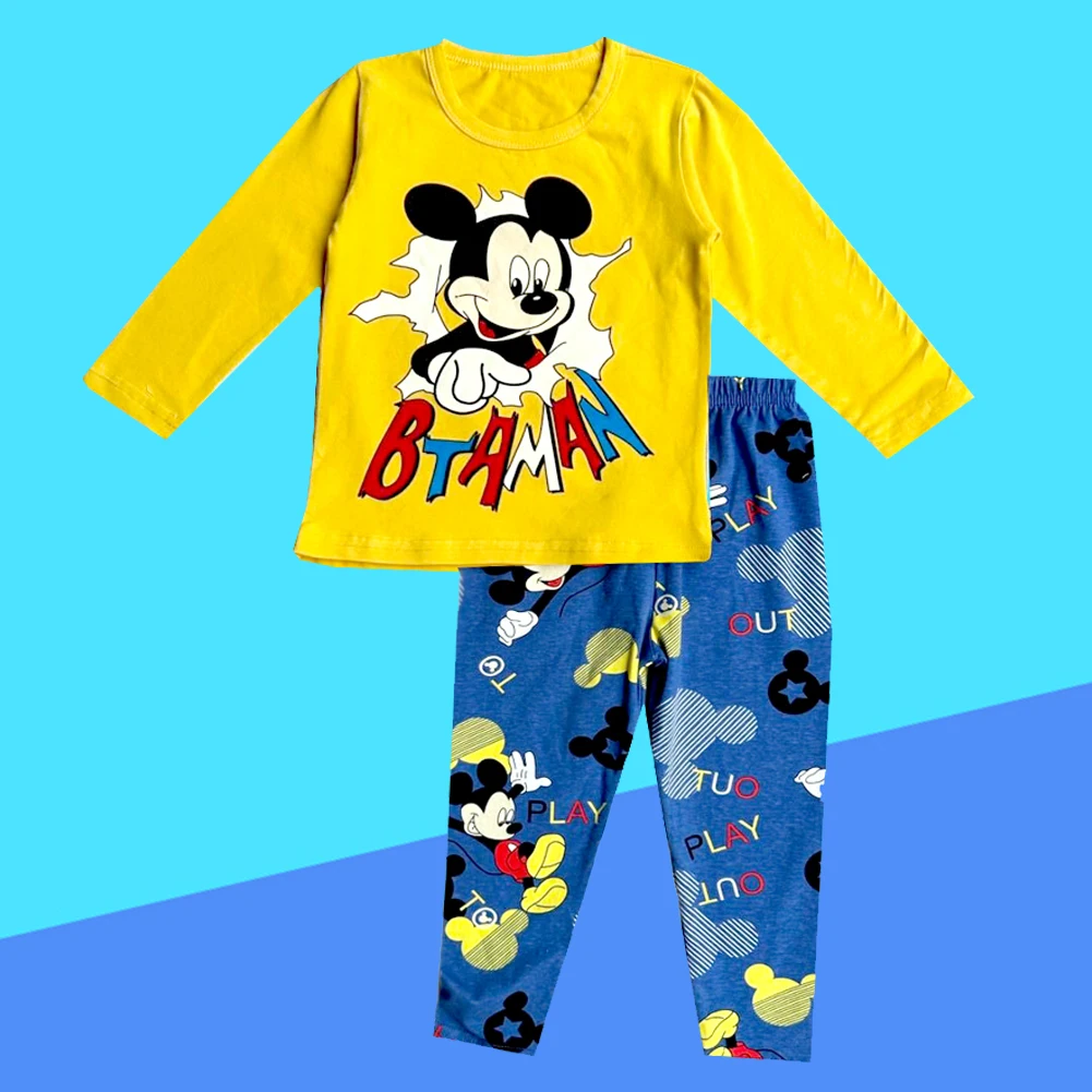 1-7Y Spring Autumn Children's Clothing Sets Mickey Mous Boy Sleepwear Clothes Kids Pajamas Set Baby Girls Cotton Cartoon Pyjamas