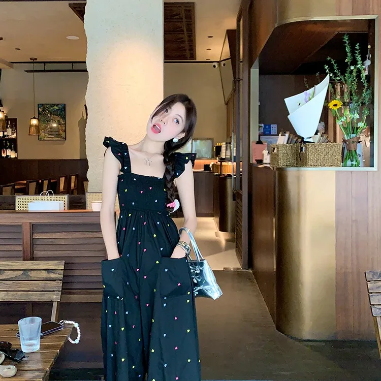 

Dopamine Embroidered Jumpsuit Women's Summer High Waist Loose Wide Leg Casual Pants Elegant Cool High Fashion Strap Pants