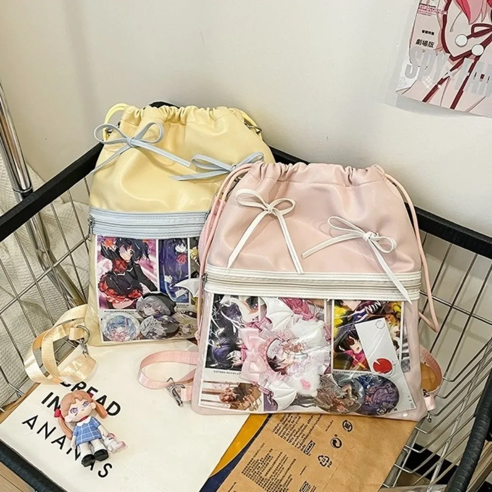

Simple Transparent Pocket Drawstring Backpack PU Large Capacity Itabag Lightweight Handheld Bag Shoulder Bag Outdoor