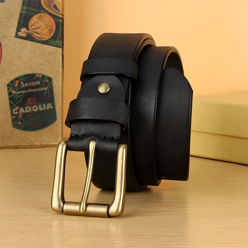5 mm breiter Herren-Gürtel aus Vollnarbenleder, strapazierfähiger Herren-Arbeitsgürtel, Herren-Gürtel mit hochfester, massiver Messingschnalle, brauner Gürtel – Detail 5